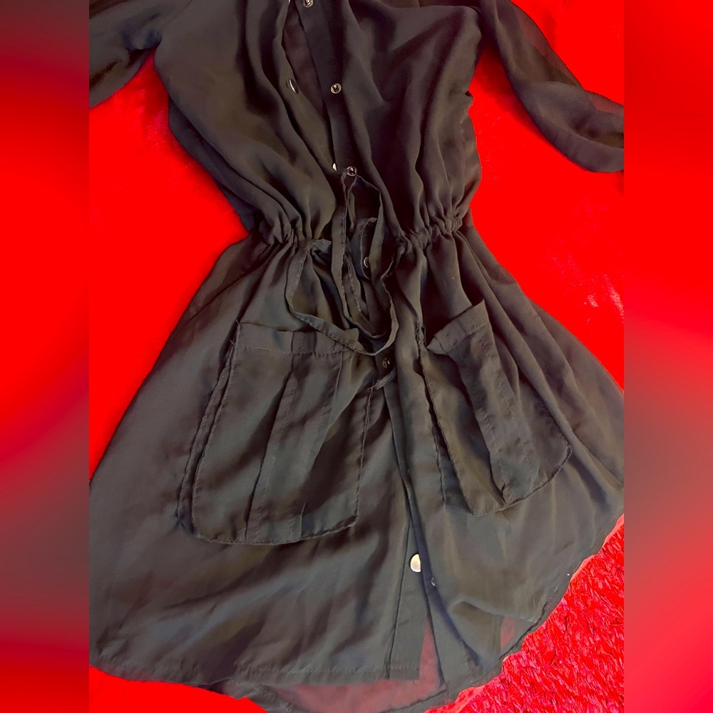 Black Shirt Dress With Hoodie - Picture 10 of 12